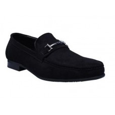 Classic Front Chain Suede Loafers - Black